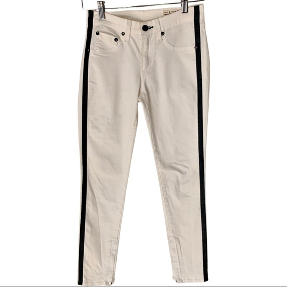 New RAG & BONE For INTERMIX Black White Tuxedo Skinny Jeans Zipper Size 24 - Picture 6 of 14